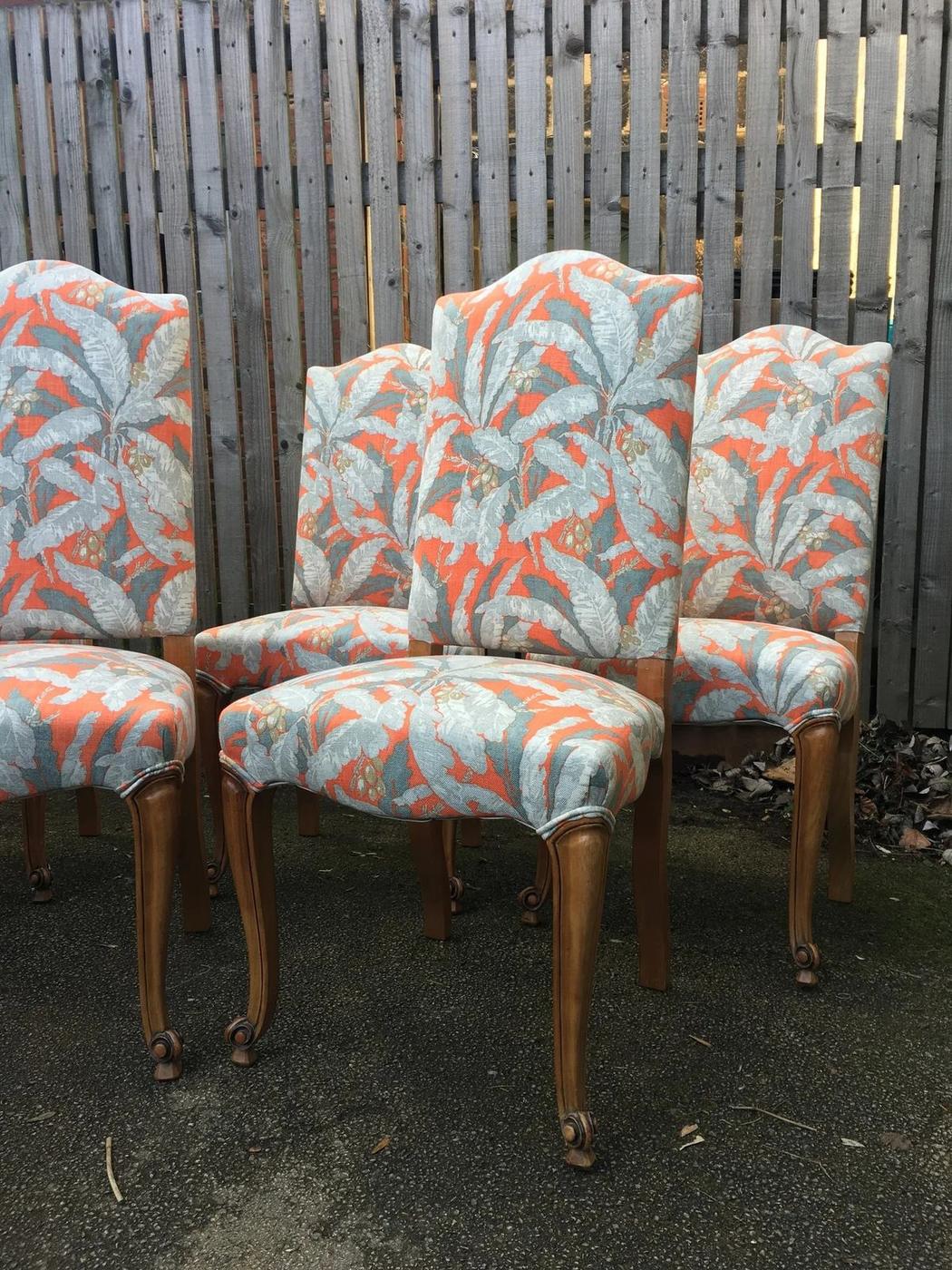 Set of tall dining chairs in a palm print