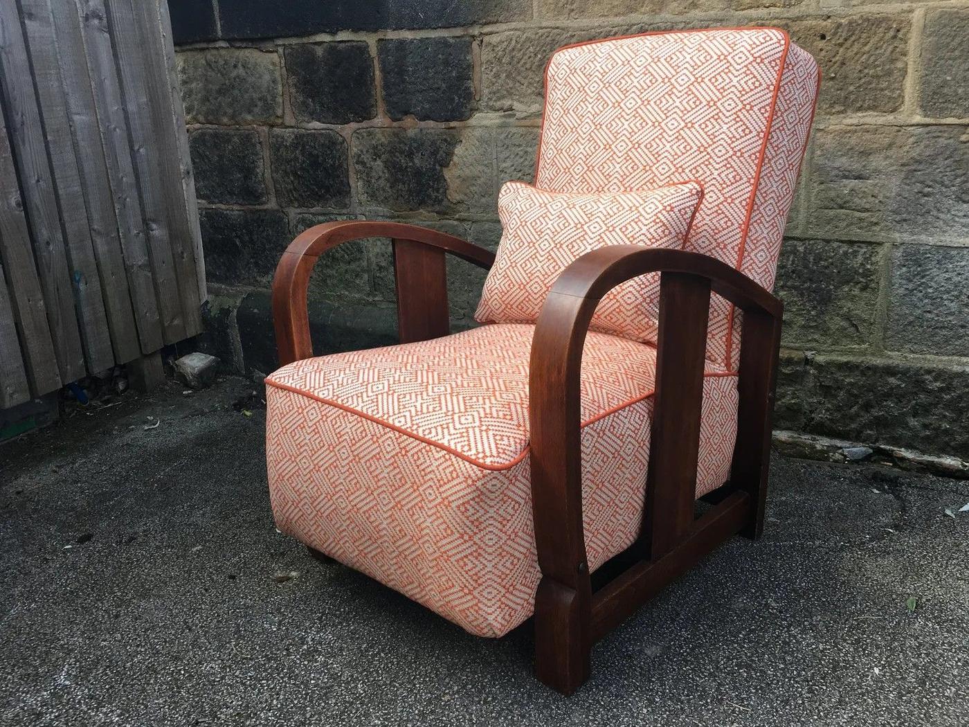 Art Deco armchair in a coral fabric